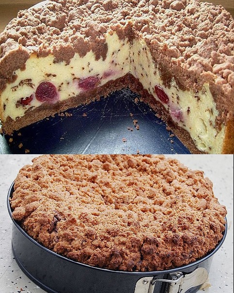 Quark Streuselkuchen mit Vanille Kirschfüllung