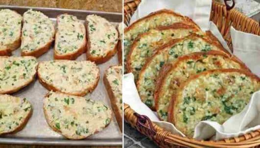 Überbackenes Brot mit gebackenem Knoblauch