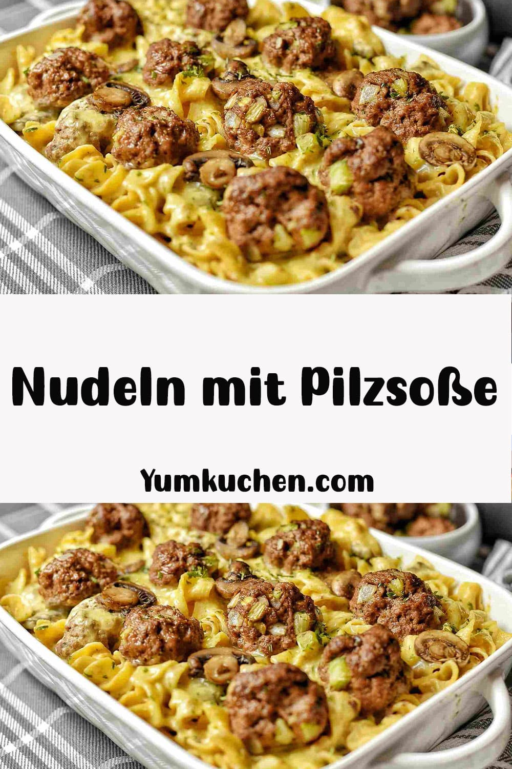 Nudeln mit Pilzsoße und Hackbällchen