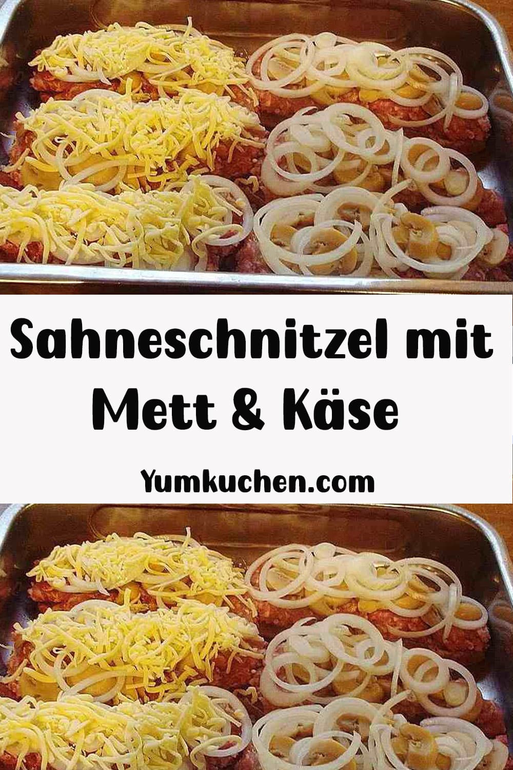 Sahneschnitzel mit Mett & Käse, überbacken