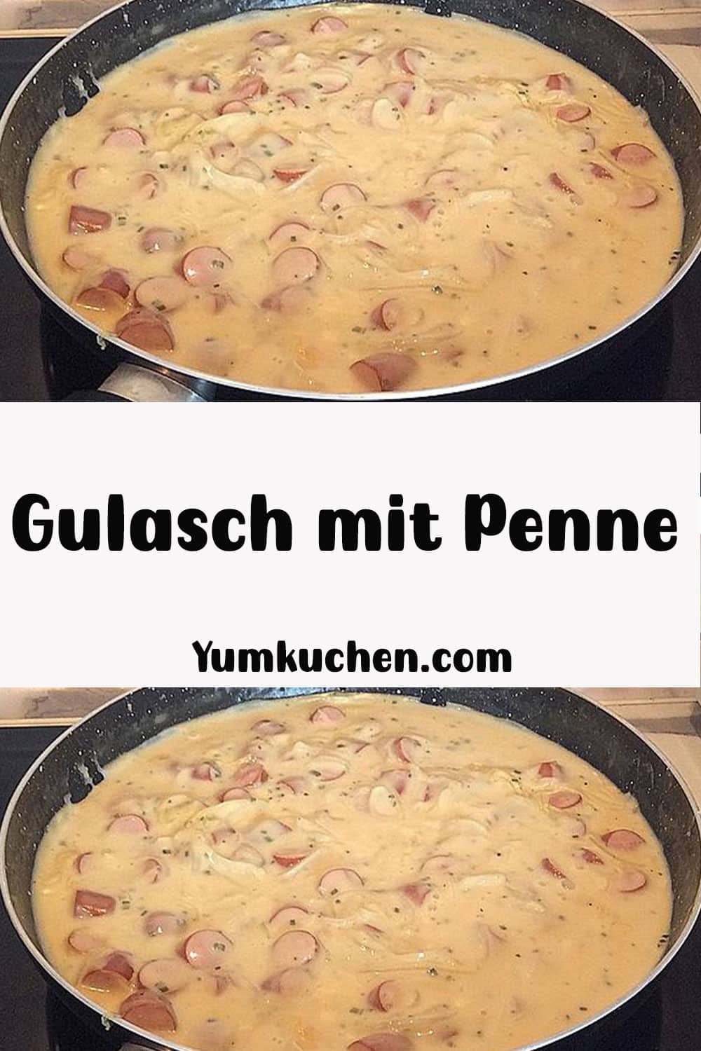 Würstchen Senf Gulasch mit Penne