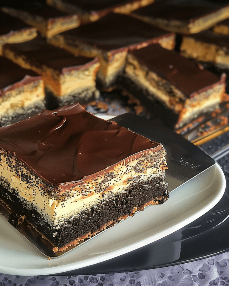 Leckerer Mohnkuchen mit Puddingcreme und Schokoladenglasur