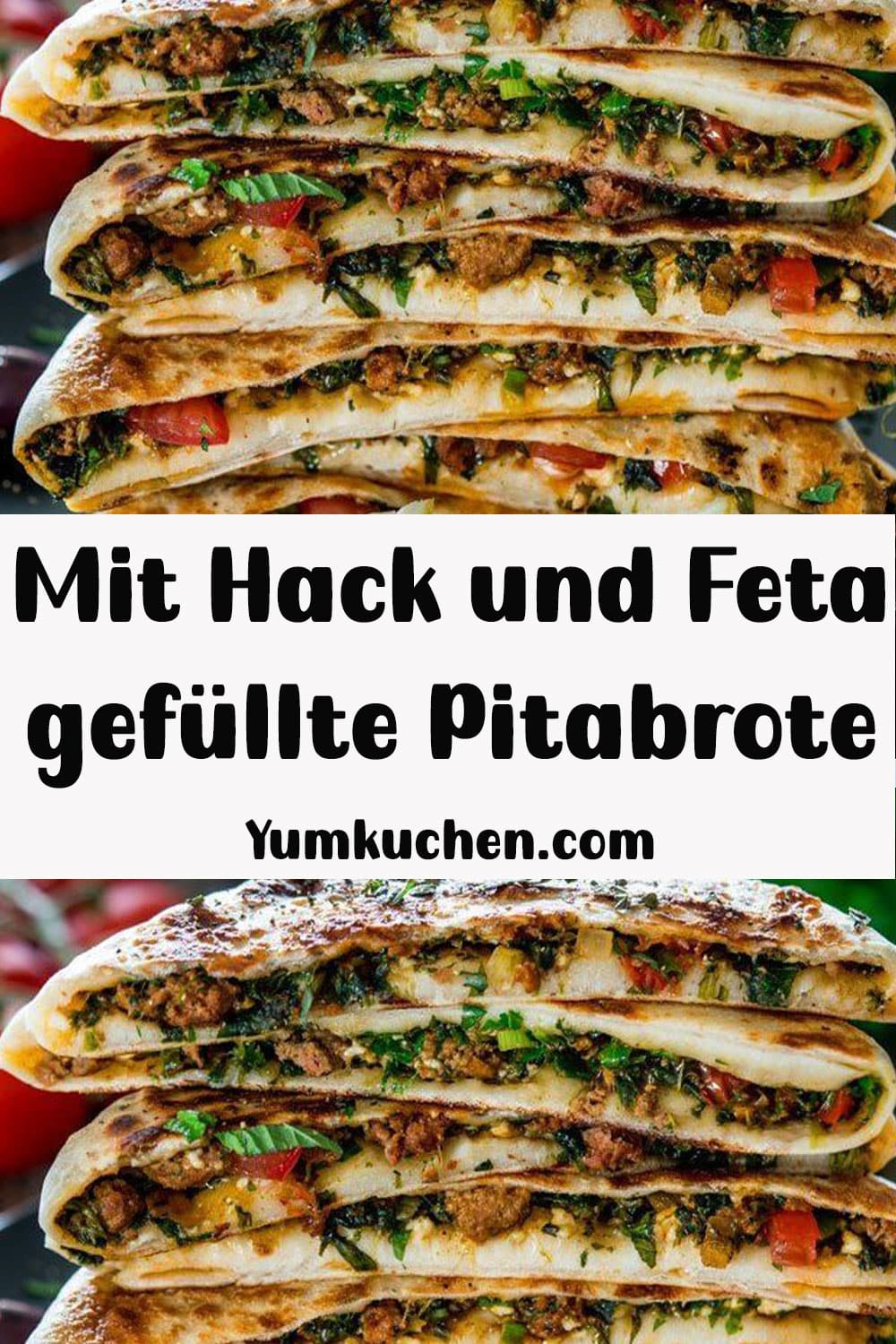 Mit Hack und Feta gefüllte Pitabrote