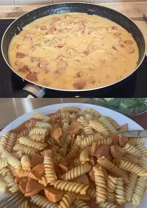 Würstchen Senf Gulasch mit Penne