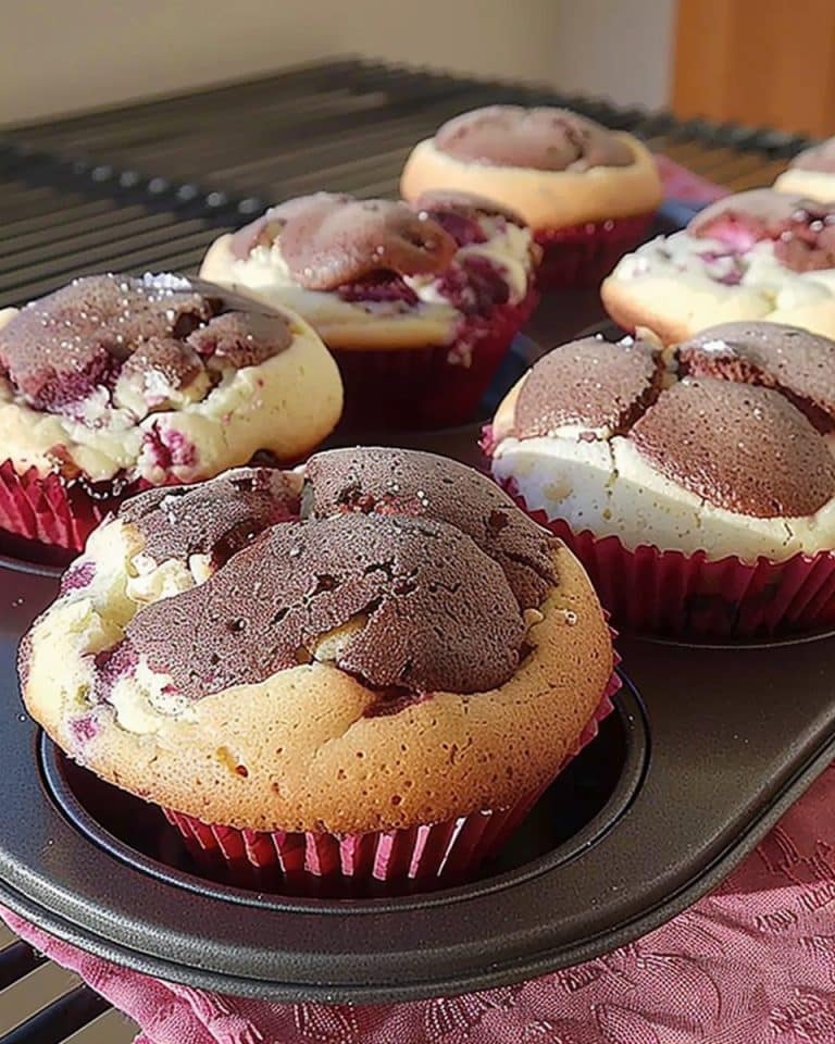 Donauwellen Muffins, gehen wunderschön “bergig” auf