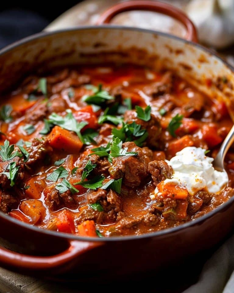 24 Stunden Schichtgulasch, das Fleisch zergeht förmlich auf der Zunge!