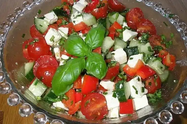 Tomatensalat mit Honigmelone und Schafskäse