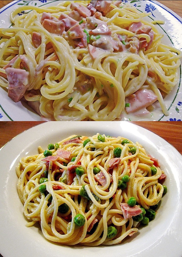 Spaghetti in Käse-Sahnesoße mit Schinken & Pilzen, einfach Schmakofatz!