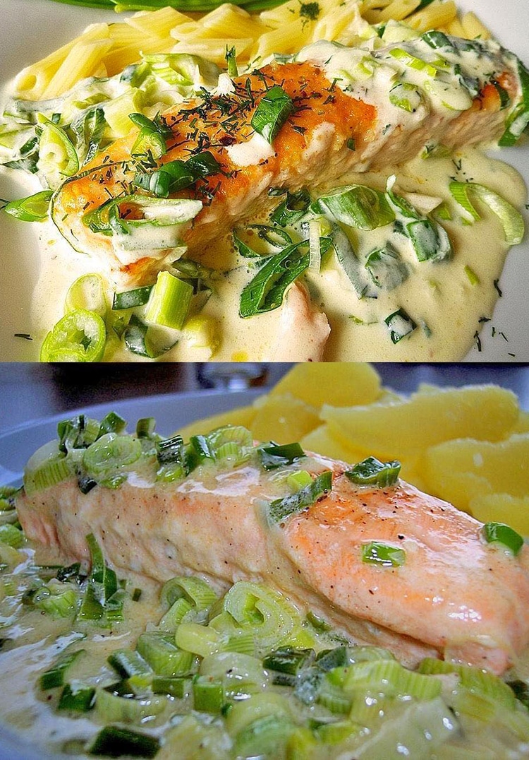 Mhmmmm unglaublich sättigend! – Lachs in Frühlingszwiebel Sahne Sauce 