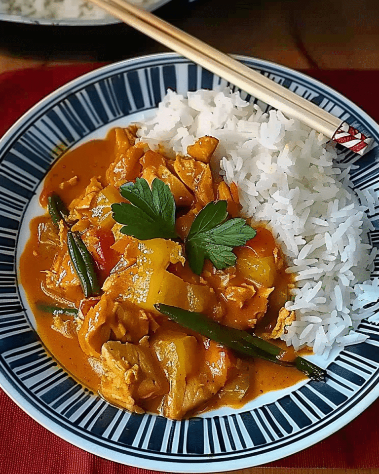 Hähnchen-Ananas-Curry mit Reis