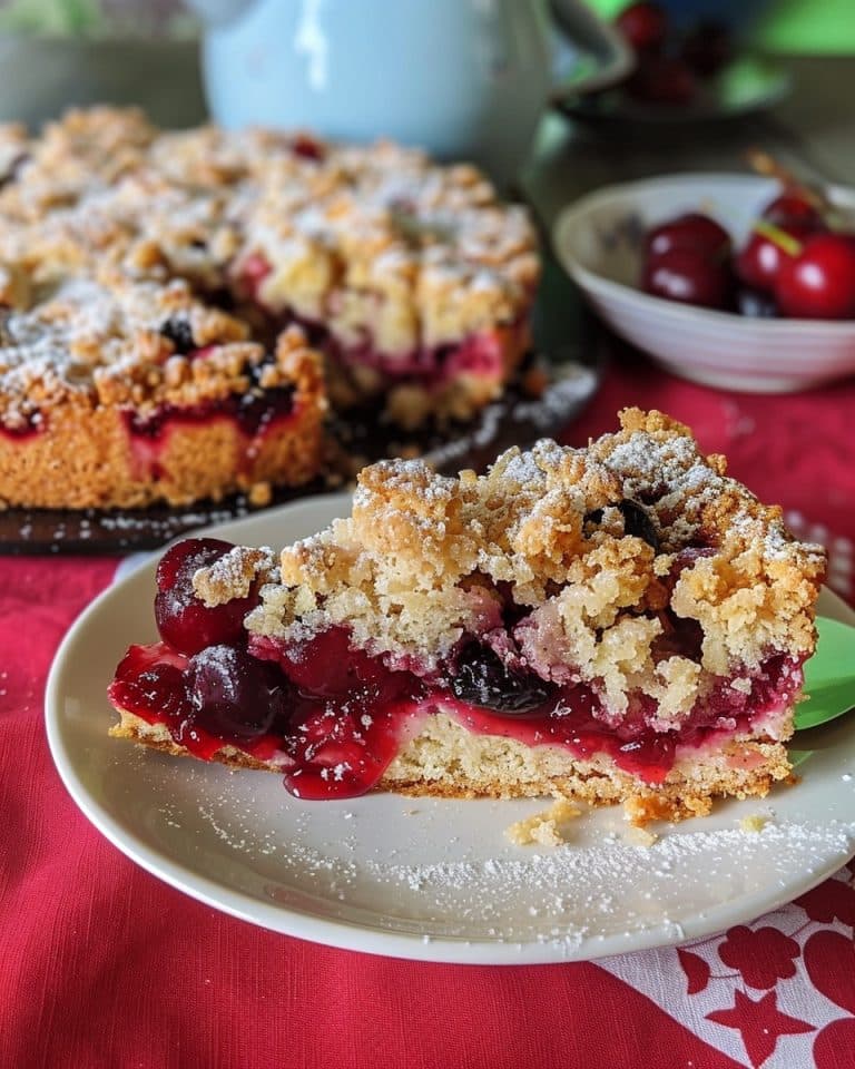 Quark Streuselkuchen Mit Vanille Kirschfüllung