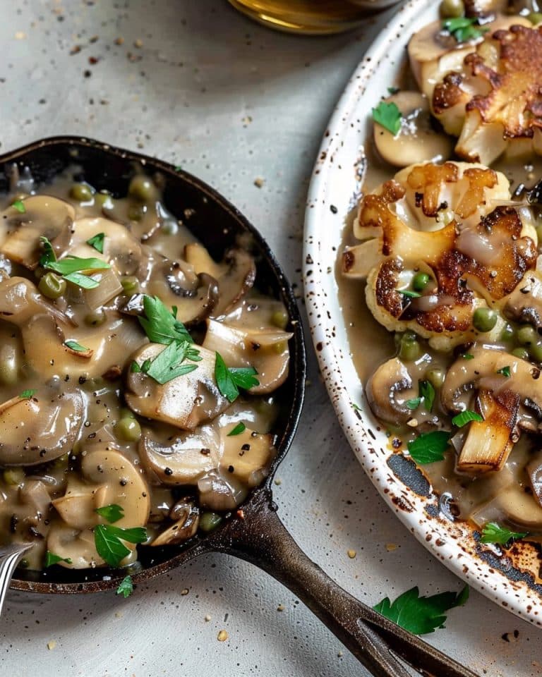 Einfache Blumenkohl-Champignonpfanne mit Mafaldine