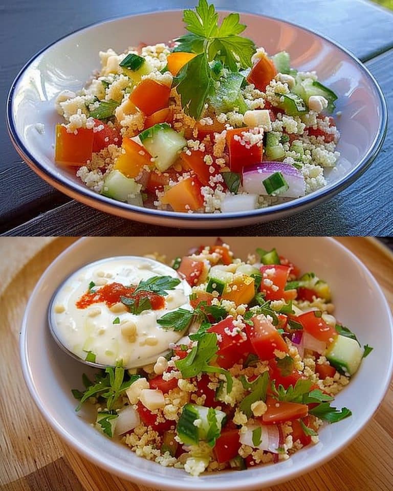 Couscous-Salat mit einer frischen Zitronen-Joghurt-Sauce, sooo gesund!