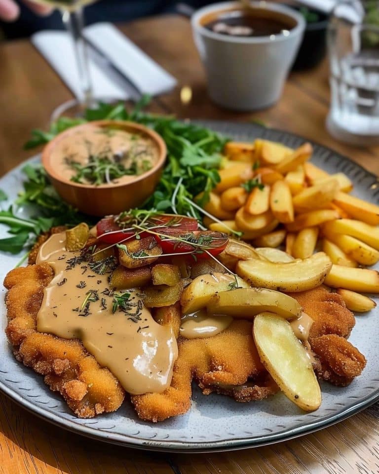 Hänschen Schnitzel mit Pommes und Rahm Champions