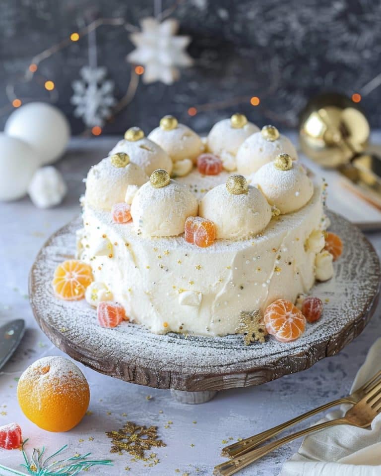 Schneeballtorte mit Mandarinen und Vanille-Mousse