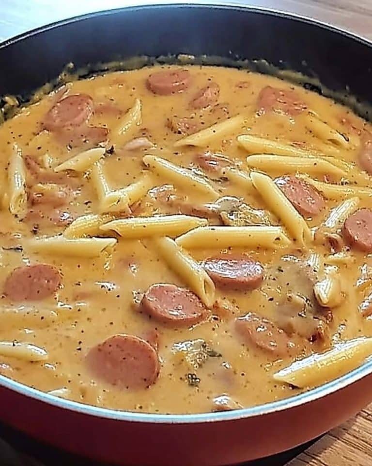 Würstchen Senf Gulasch mit Penne