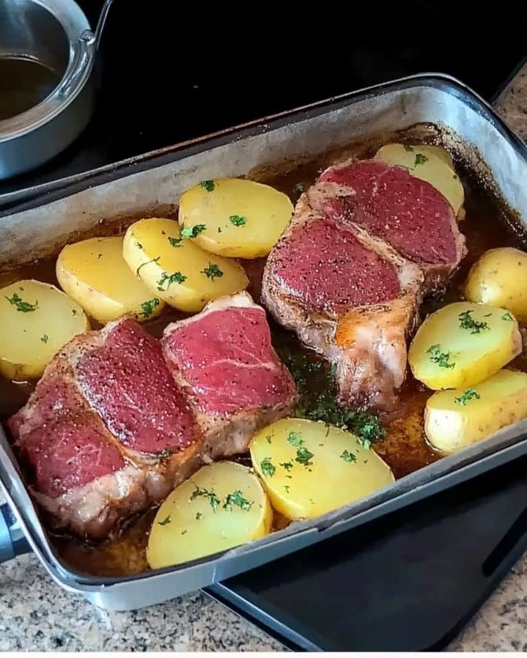 Schweinenacken mit Biersauce und Kartoffeln