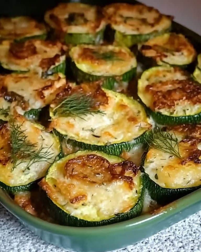 Zucchinischeiben mit Knoblauch und saurer Sahne überbacken