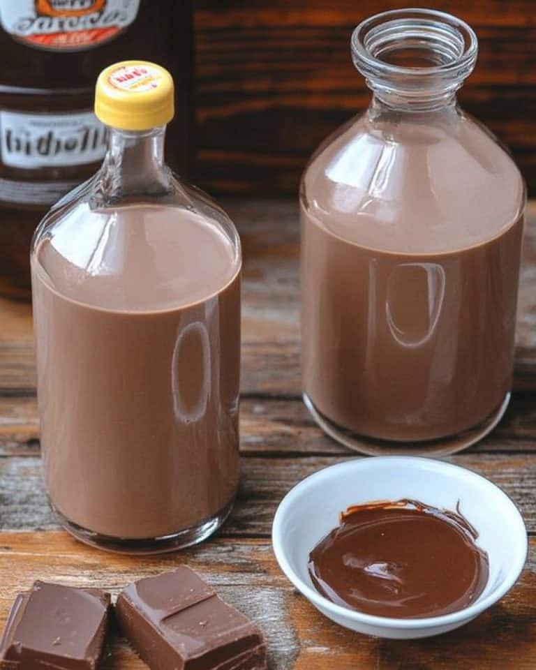 Ich verühre 0,8 Liter Rum mit 450 g Nutella für den Likör