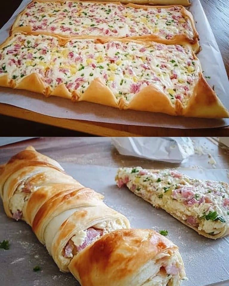 Flammkuchenrolle mit 1 Rolle Blätterteig & 1 Packung Frischkäse