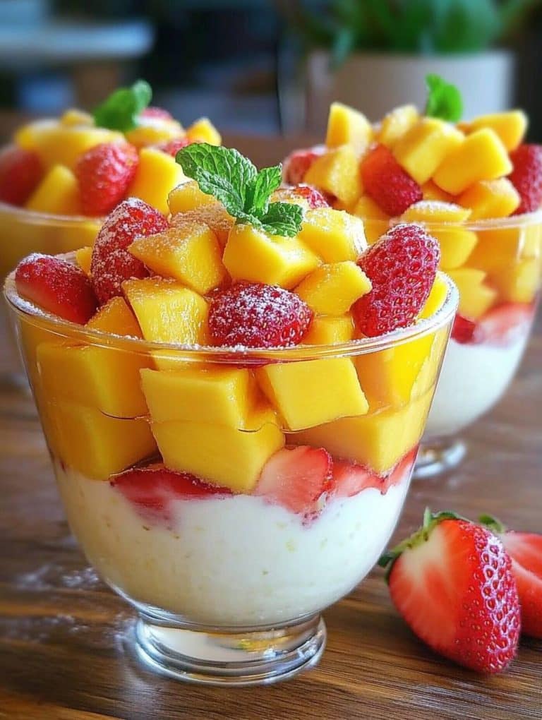 Besser als Eis 5 Minuten Dessert mit Mango & Erdbeeren