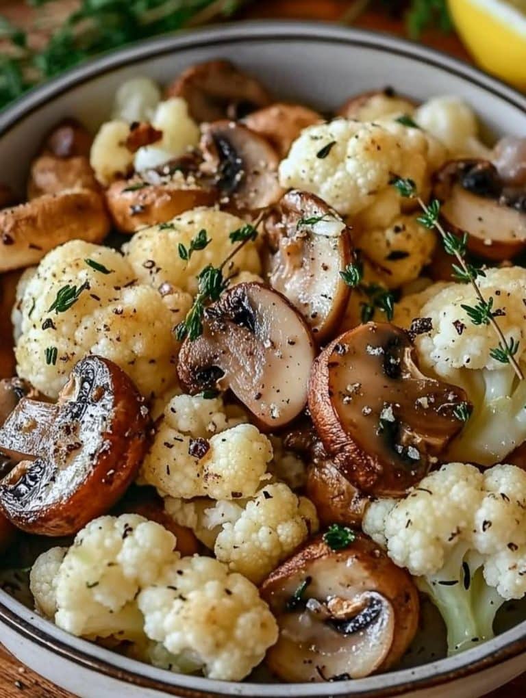 Blumenkohl Champignons Pfanne mit Knoblauch in 15 Minuten