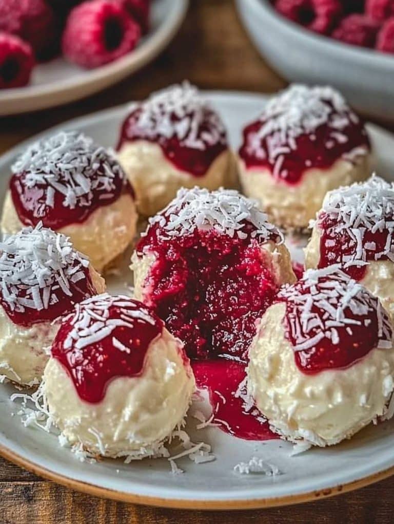 Frischkäse Kugeln gefüllt mit Himbeersoße