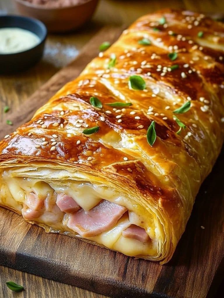 Strudel im Blätterteig mit Schinken & Käse in 10 Minuten