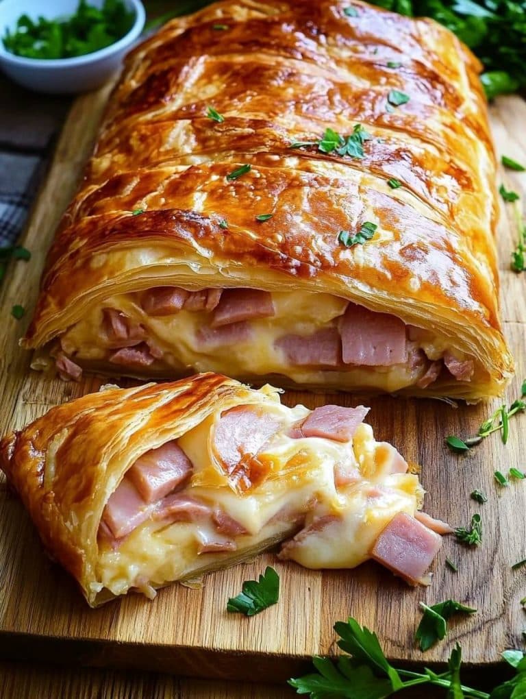 Strudel im Blätterteig mit Schinken & Käse in 10 Minuten