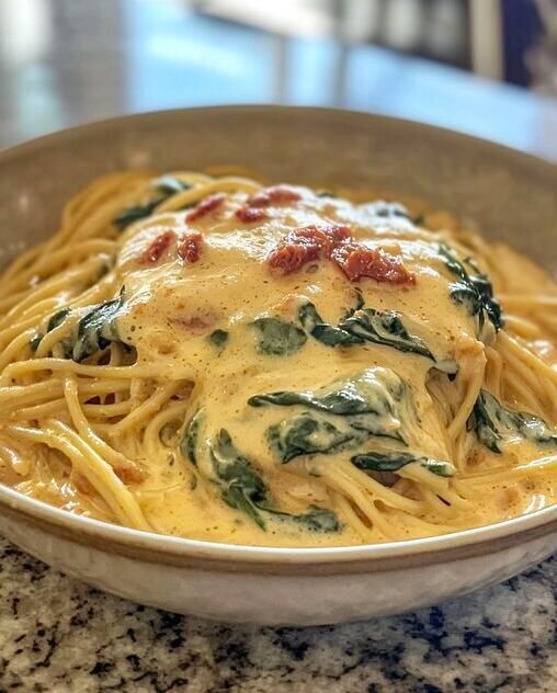 Spaghetti mit Spinat Frischkäse-Sauce