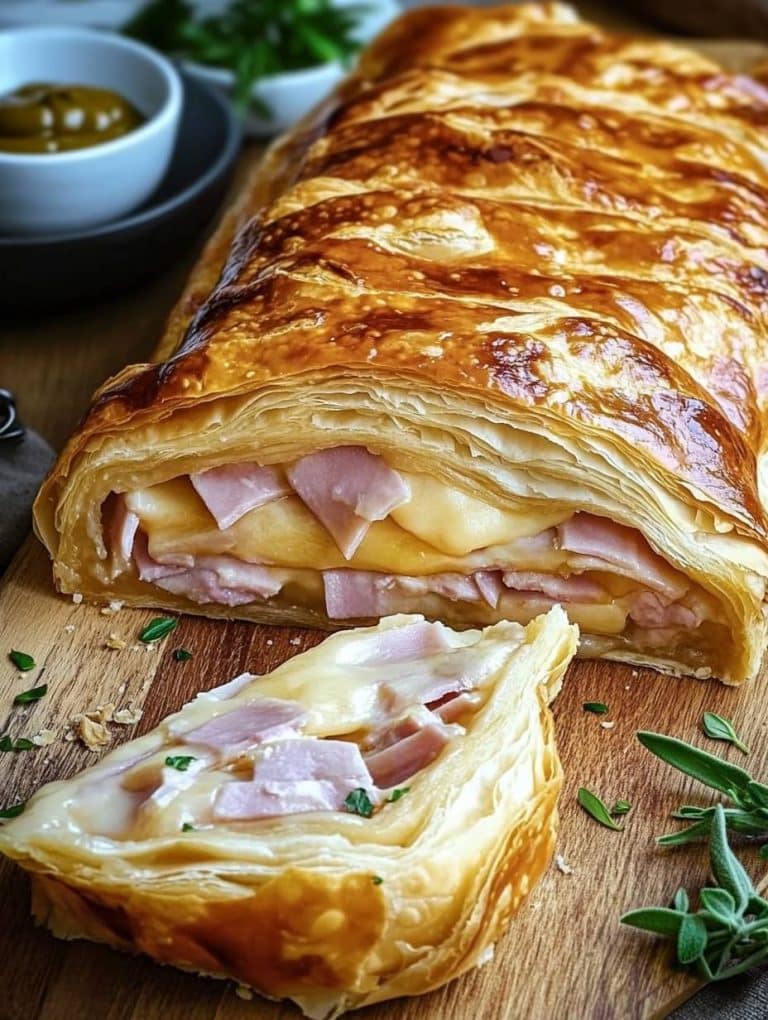 Blätterteig Strudel mit Schinken und Käse