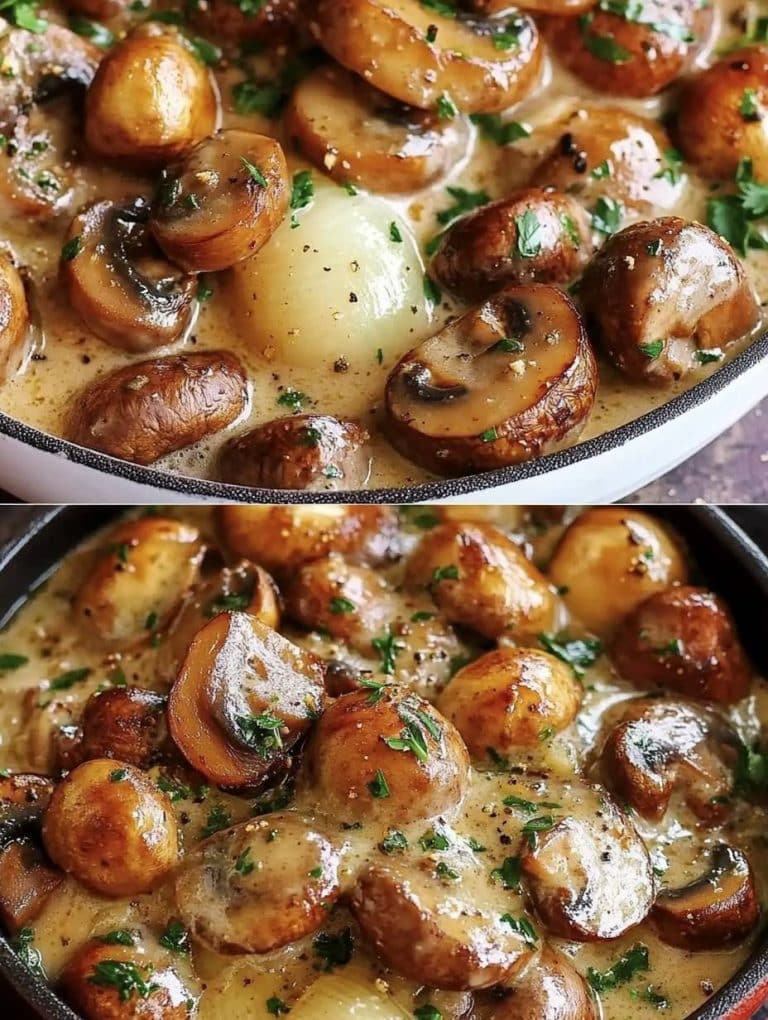 Champignons in leckere Knoblauch Rahmsoße