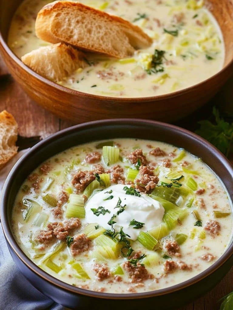 Käse-Lauch-Suppe mit Hackfleisch