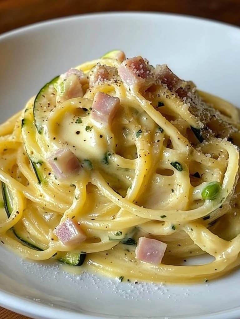 Zucchini und Nudeln Carbonara Art