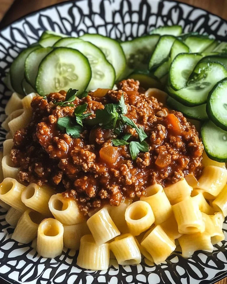 Bolognese mit Nudeln und Gurkensalat