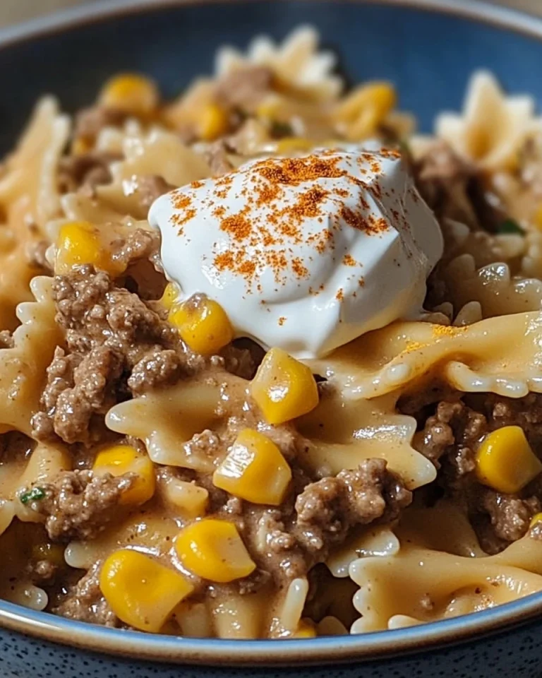 Cremige Ranch-Rindfleisch-Bowtie-Pfanne mit süßem Mais