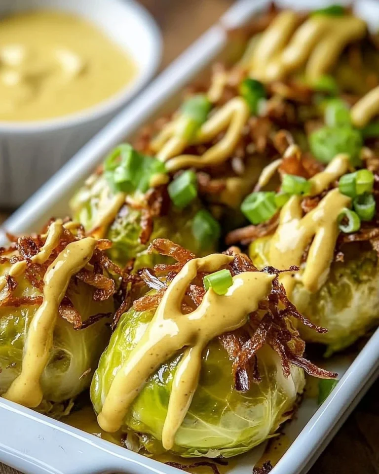 Cremiger Rosenkohl in Frischkäse-Senfsauce mit knusprigen Röstzwiebeln