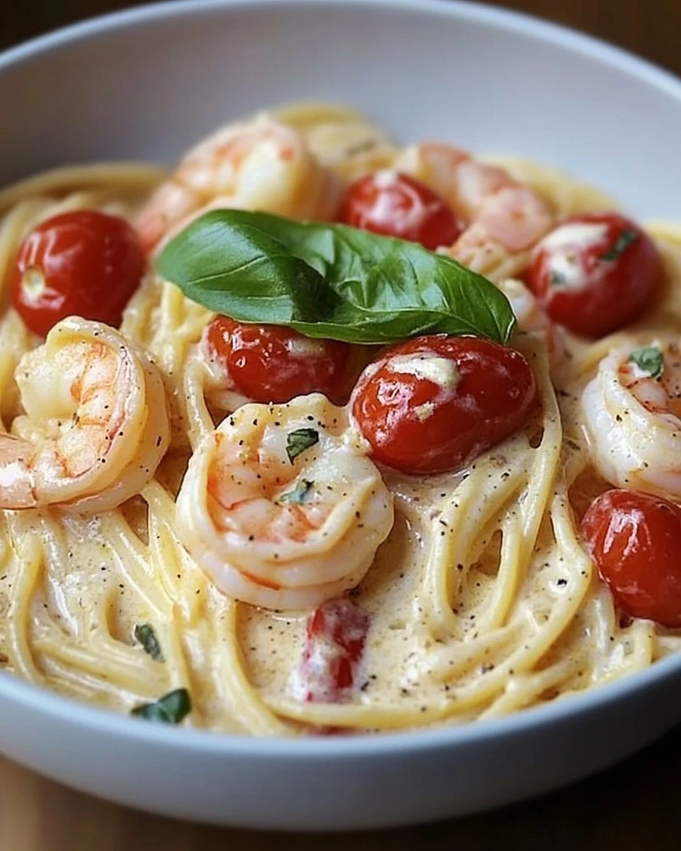 Garnelen Spaghetti in leckere Knoblauch Frischkäsesauce Garnelen Spaghetti in leckere Knoblauch Frischkäsesauce