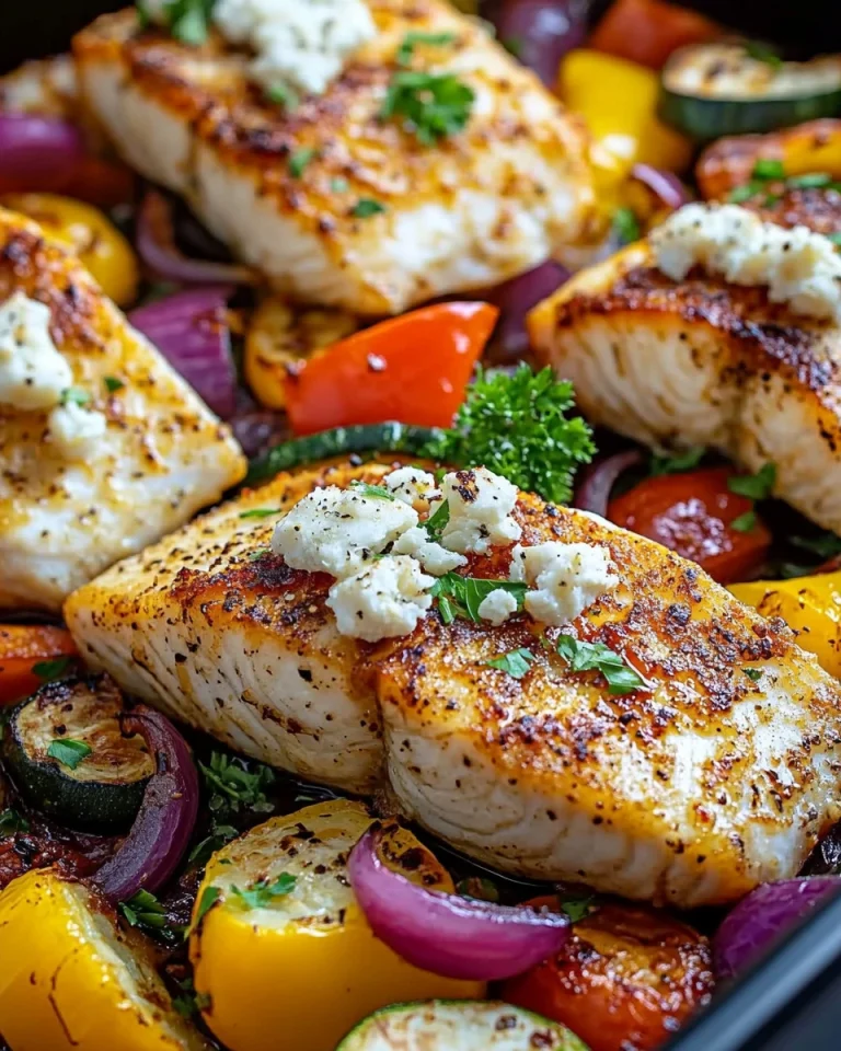 Hähnchen mit Paprika, Zucchini, Zwiebeln und Feta im Ofen