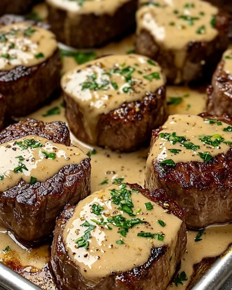 Knoblauchbutter-Steakhäppchen mit Parmesan-Sahnesauce