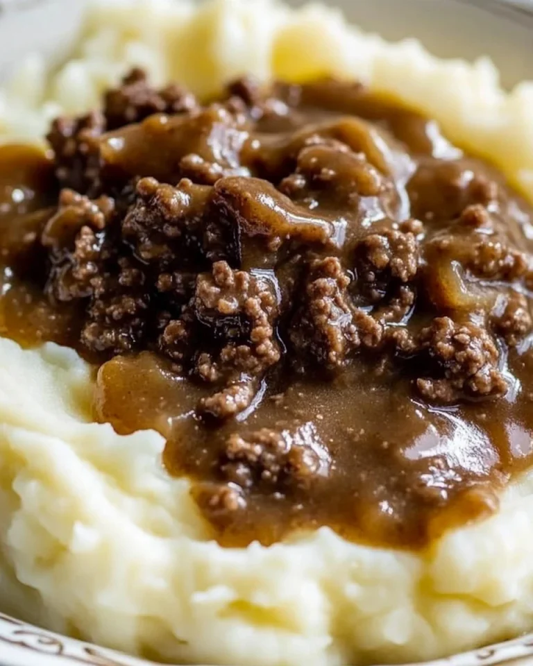 Rinderhackfleisch und Soße über Kartoffelpüree