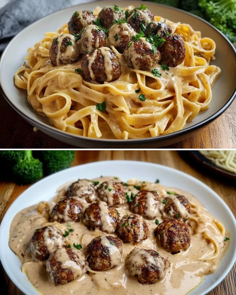 Tagliatelle mit Pilzsoße und Hackbällchen