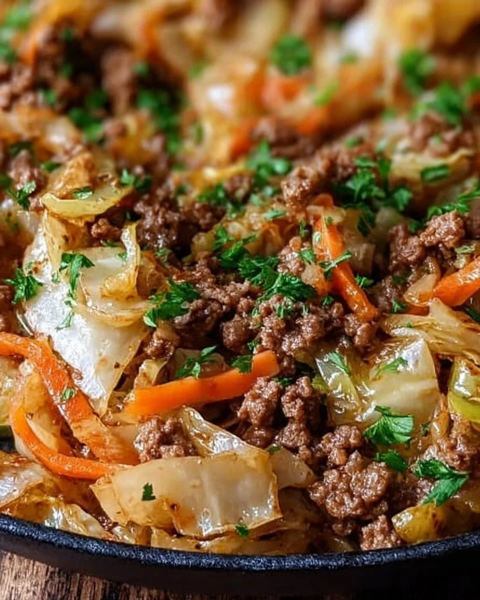 20-Minuten gesunde Hackfleisch-Kohl-Pfanne mit frischem Gemüse