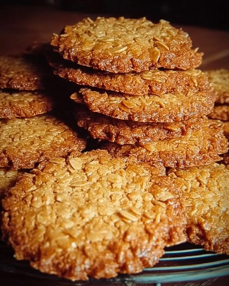 Anzac-Kekse aus Haferflocken und Kokosnuss auf einem Holzbrett