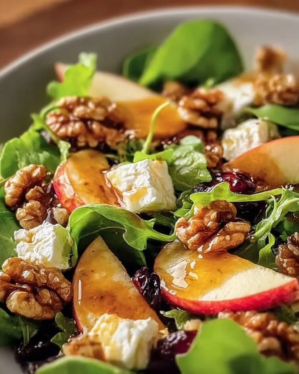 Frischer Apfel-Walnuss-Salat mit knackigen Äpfeln und gesunden Walnüssen.
