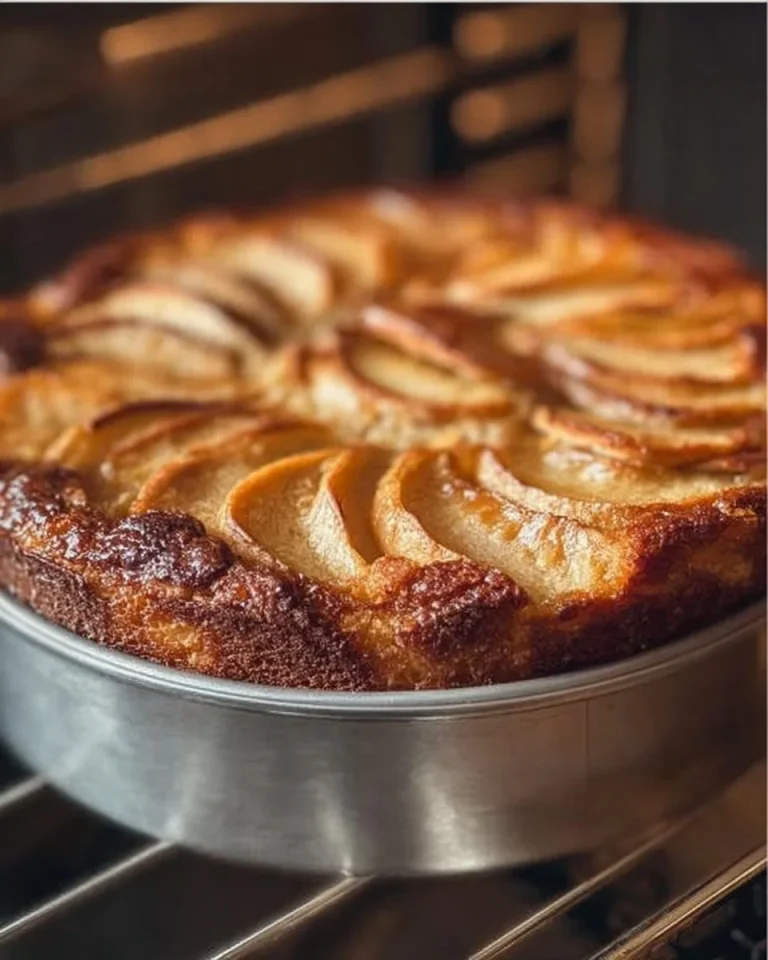 Hausgemachter Apfelkuchen mit frischen Äpfeln und Zimt darauf.