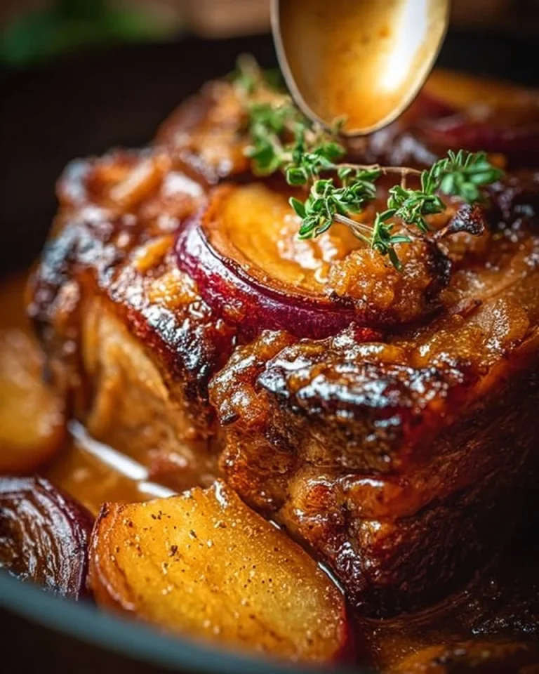 Apfelwein-geschmorte Schweineschulter, saftig und lecker serviert