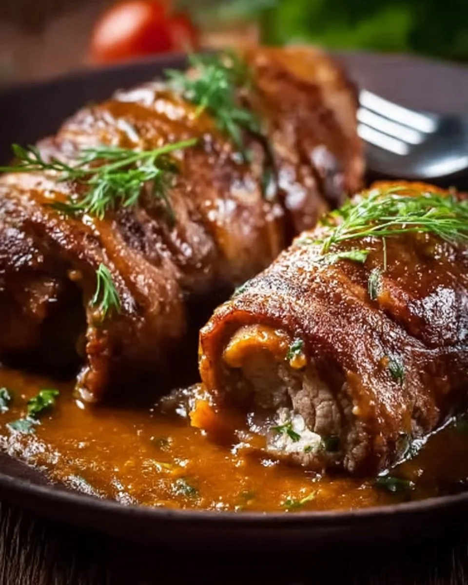 Authentische deutsche Rinderrouladen mit köstlicher Füllung und Beilagen.