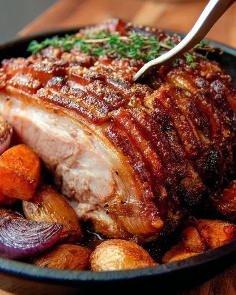 Bayerischer Bierbraten mit Biersoße und Beilagen auf einem Teller serviert