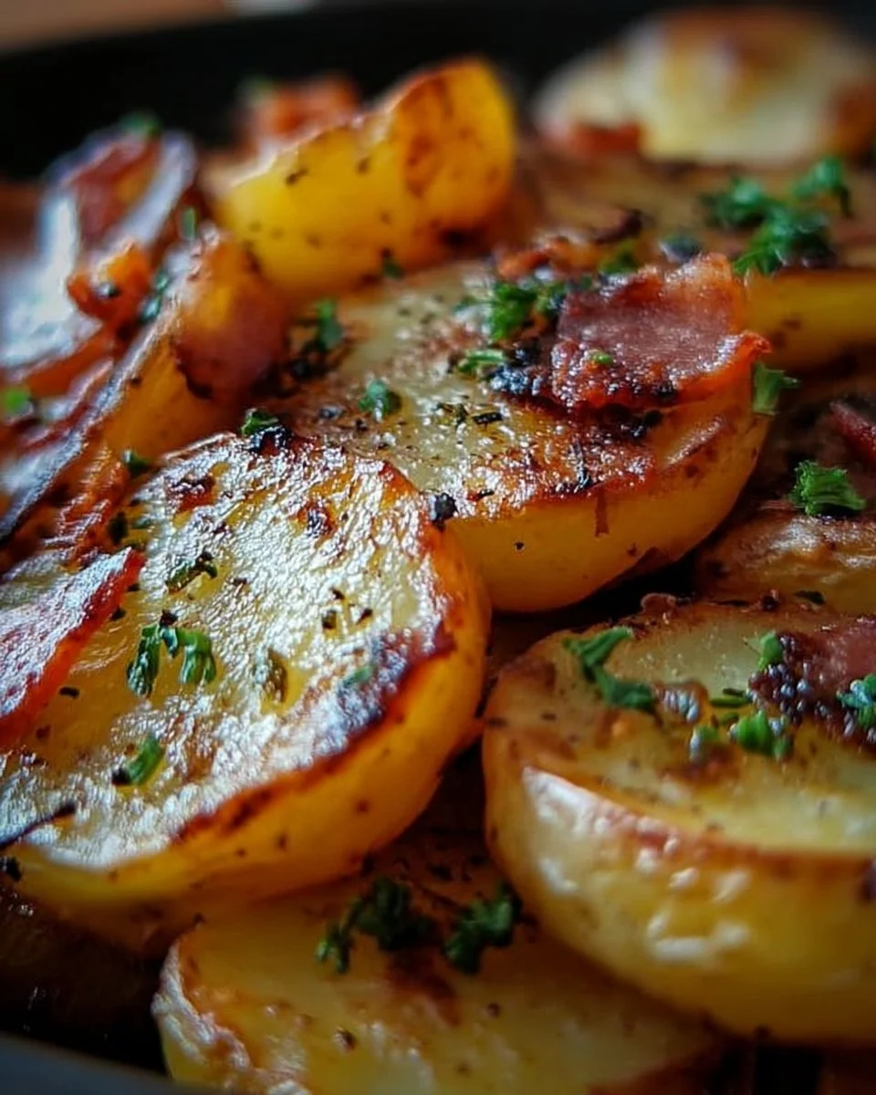 Leckere Bratkartoffeln, knusprig gebraten mit Zwiebeln und Kräutern.